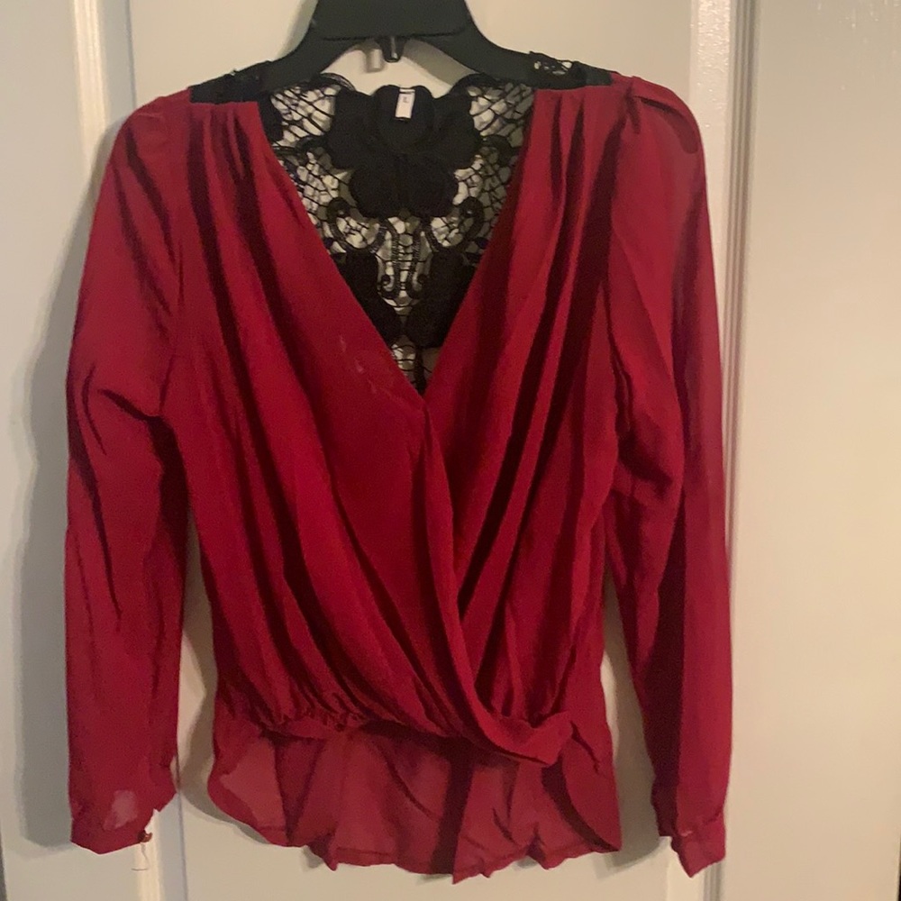 Burgundy elastic gather at waste longer in back